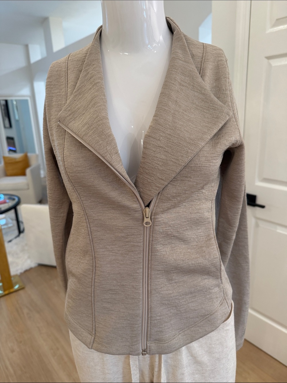 New Balance Asymmetrical zip front jacket light sand